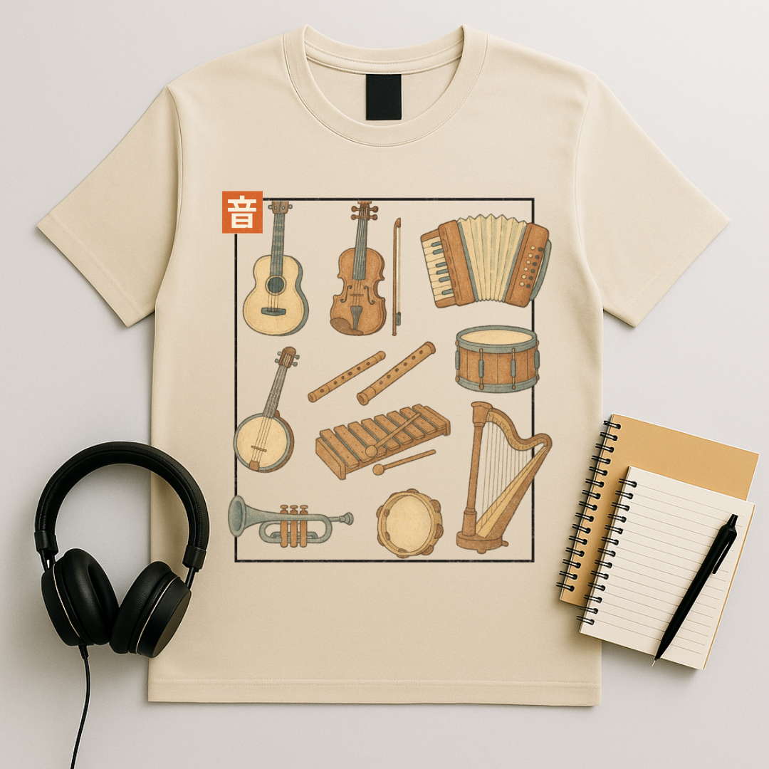 Whimsical Instrument Collage T-Shirt