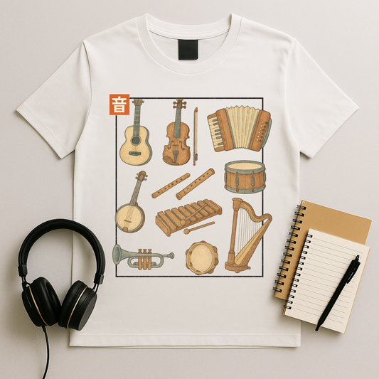 Whimsical Instrument Collage T-Shirt